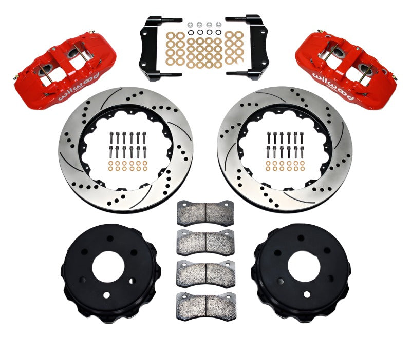 Wilwood AERO4 RearTruck Kit 14.25in Drill Red 1999-2010 GM 1500-SUV 1 Piston OE Caliper - Black Ops Auto Works