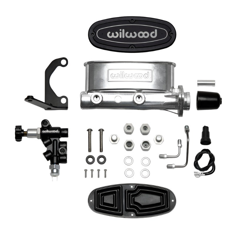 Wilwood HV Tandem M/C Kit w L/H Bracket & Prop Valve - 1in Bore Ball Burnished-Brake Master Cylinder-Wilwood