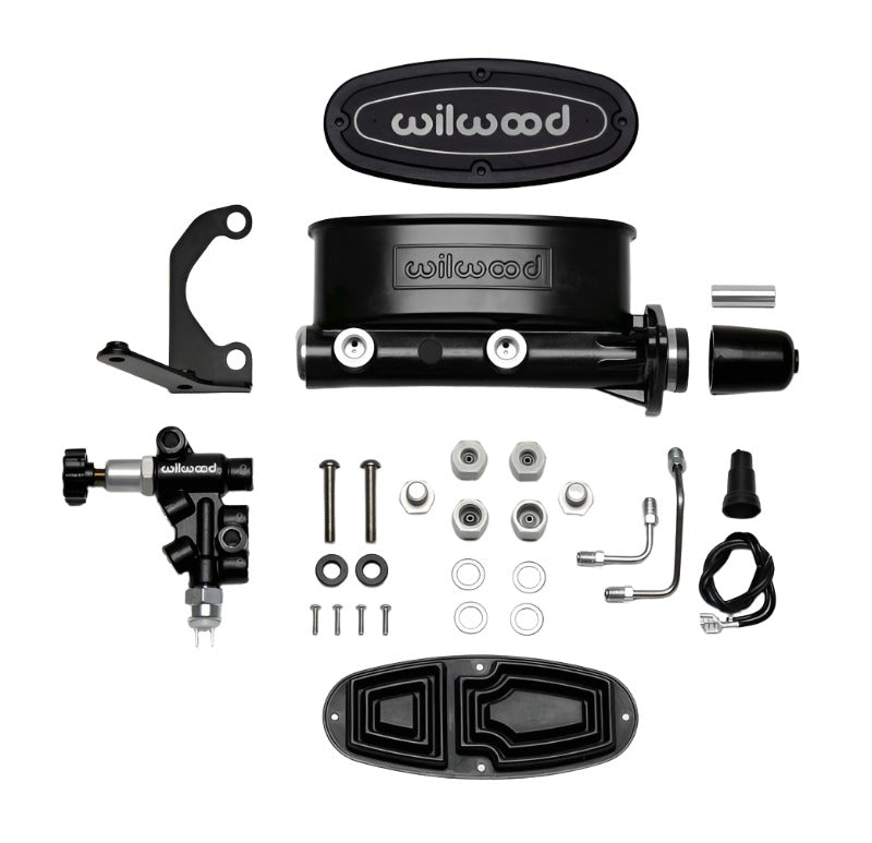 Wilwood HV Tandem M/C Kit w L/H Bracket & Prop Valve - 1 1/8in Bore Black - Black Ops Auto Works