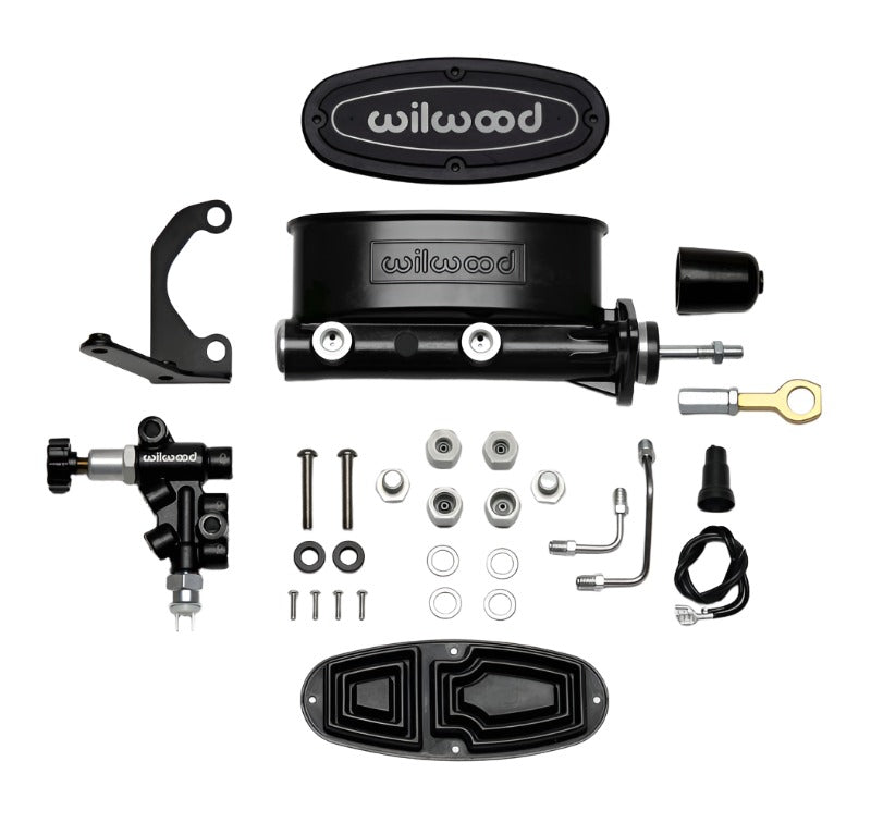 Wilwood HV Tandem M/C Kit w L/H Bracket & Prop Valve - 7/8in Bore Black-W/Push. - Early Mustang - Black Ops Auto Works