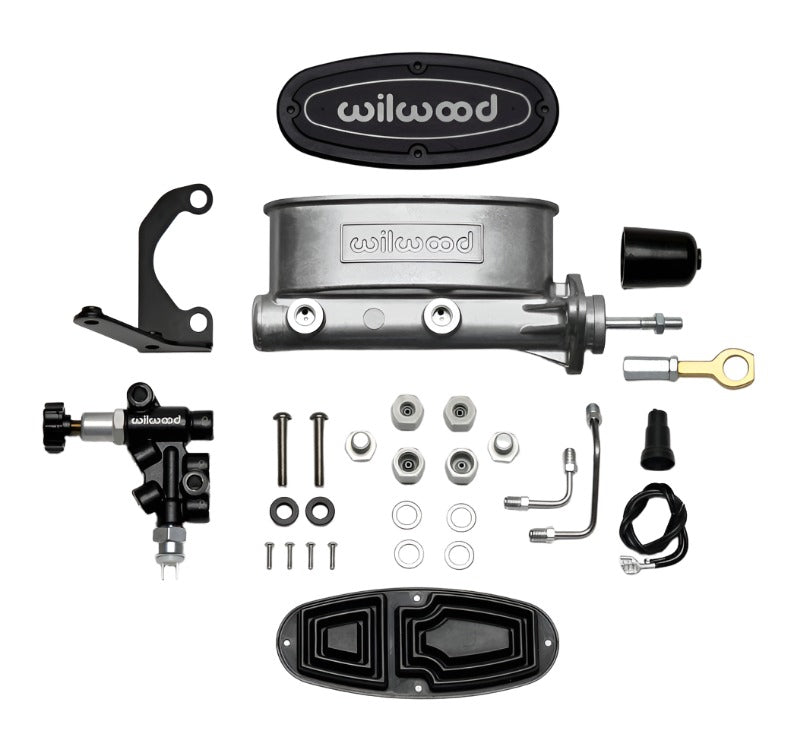 Wilwood HV Tandem M/C Kit w L/H Bracket & Prop Valve - 7/8in Bore-W/Pushrod - Early Mustang-Brake Master Cylinder-Wilwood