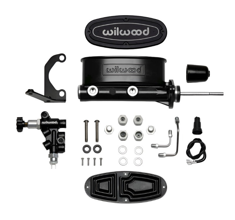 Wilwood HV Tandem M/C Kit w L/H Bracket & Prop Valve - 15/16in Bore Black-W/Pushrod - Black Ops Auto Works