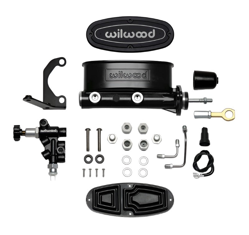 Wilwood HV Tandem M/C Kit w L/H Bracket & Prop Valve - 15/16in Bore Black-W/Push. - Early Mustang - Black Ops Auto Works