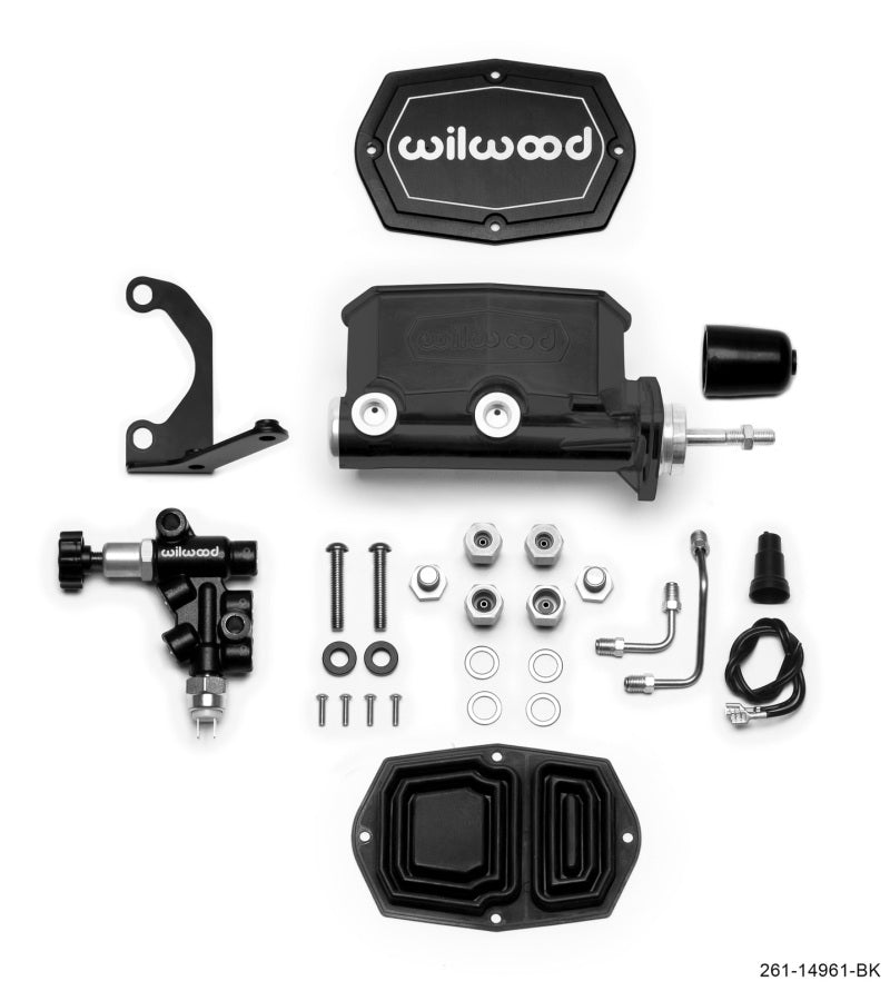 Wilwood Compact Tandem M/C - 7/8in Bore - w/Bracket and Valve (Pushrod) - Black - Black Ops Auto Works