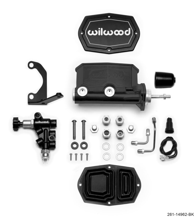 Wilwood Compact Tandem M/C - 15/16in Bore - w/Bracket and Valve (Pushrod) - Black-Brake Master Cylinder-Wilwood