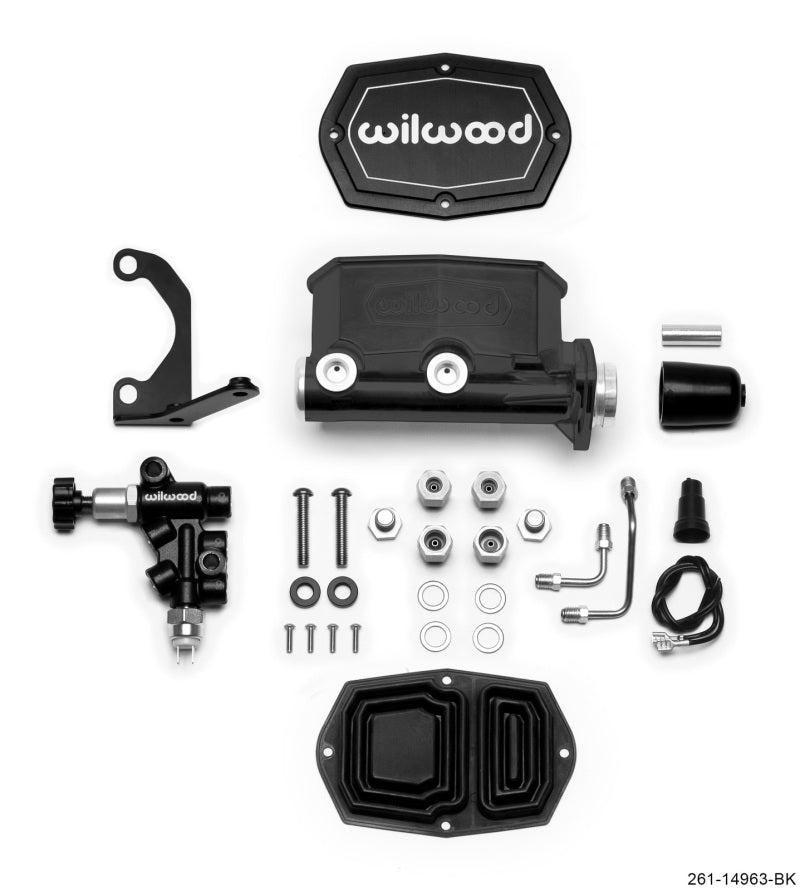 Wilwood Compact Tandem M/C - 1in Bore - w/Bracket and Valve (Pushrod) - Black - Black Ops Auto Works