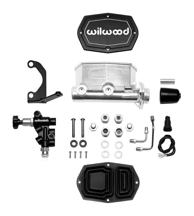 Wilwood Compact Tandem M/C - 1.12in Bore - w/Bracket and Valve - Ball Burnished-Brake Master Cylinder-Wilwood