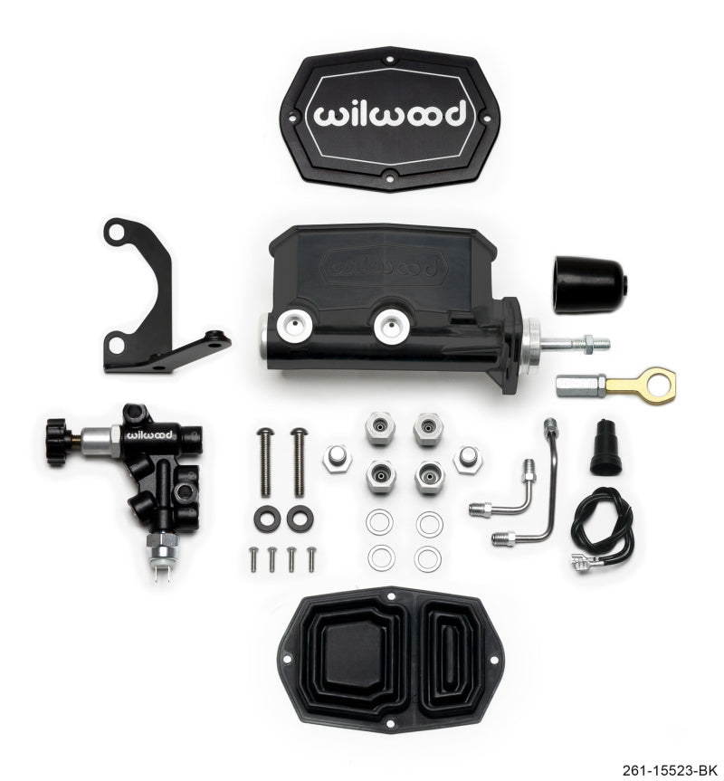 Wilwood Compact Tandem M/C - 15/16in Bore w/Bracket and Valve fits Mustang (Pushrod) - Black - Black Ops Auto Works