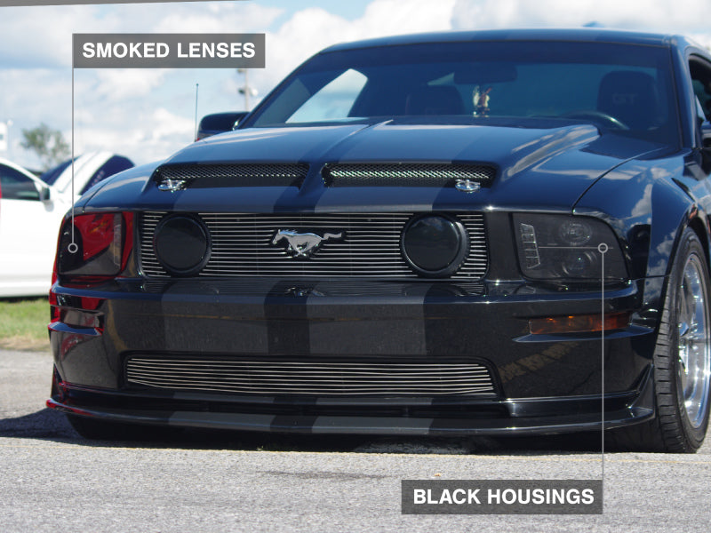 Raxiom 05-09 Ford Mustang w/ Halogen LED Halo Prjctr Headlights-Blk Hsng(Smoked Lens Exclude GT500)-Headlights-Raxiom