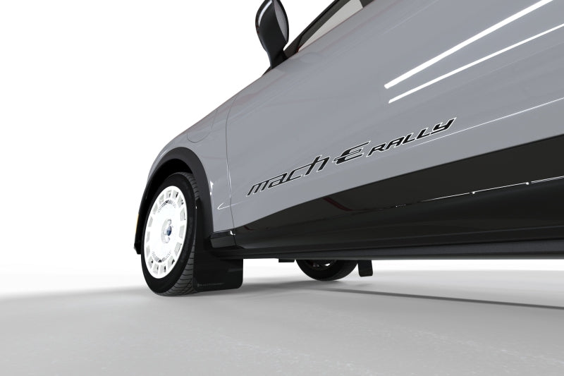 RALMF96-URXT-BLK-MBK-Rally Armor 2021-25 Ford Mach-E Rally Edition Black UR Mud Flap Metallic Black Logo-Mud Flaps-Rally Armor