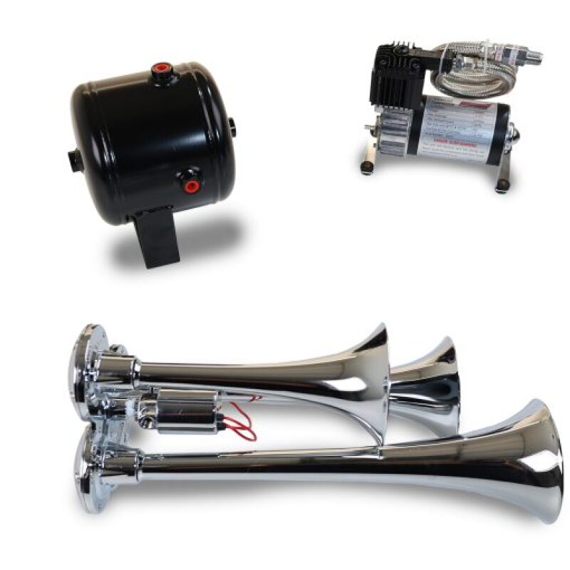 KLEHK3-Kleinn Triple Chrome Horn Kit w/ 130 PSI Air Compressor / 1.0 gal Air Tank-Horns-Kleinn Air Horns