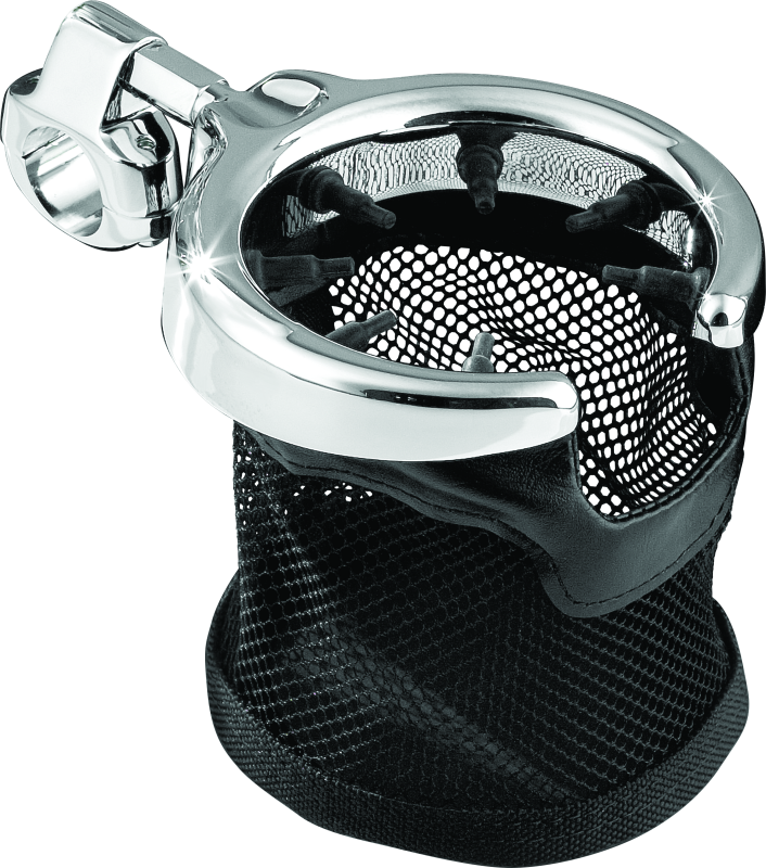 KUR1422-Kuryakyn Mesh Basket Universal Drink Holder 1in Clamp Chrome-Cup Holders-Kuryakyn