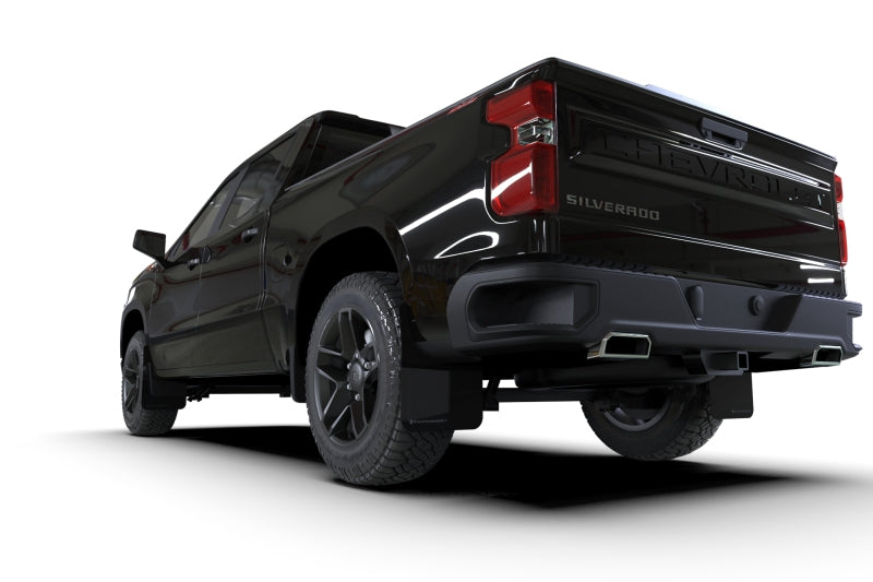 RALMF121-UR-BLK-WH-Rally Armor 19-24 Gen 4 Chevy Silverado 1500 Black UR Mud Flap White Logo-Mud Flaps-Rally Armor