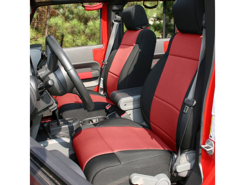 RUG13297.53-Rugged Ridge Seat Cover Kit Black/Red 11-18 Jeep Wrangler JK 4dr-Seat Covers-Rugged Ridge