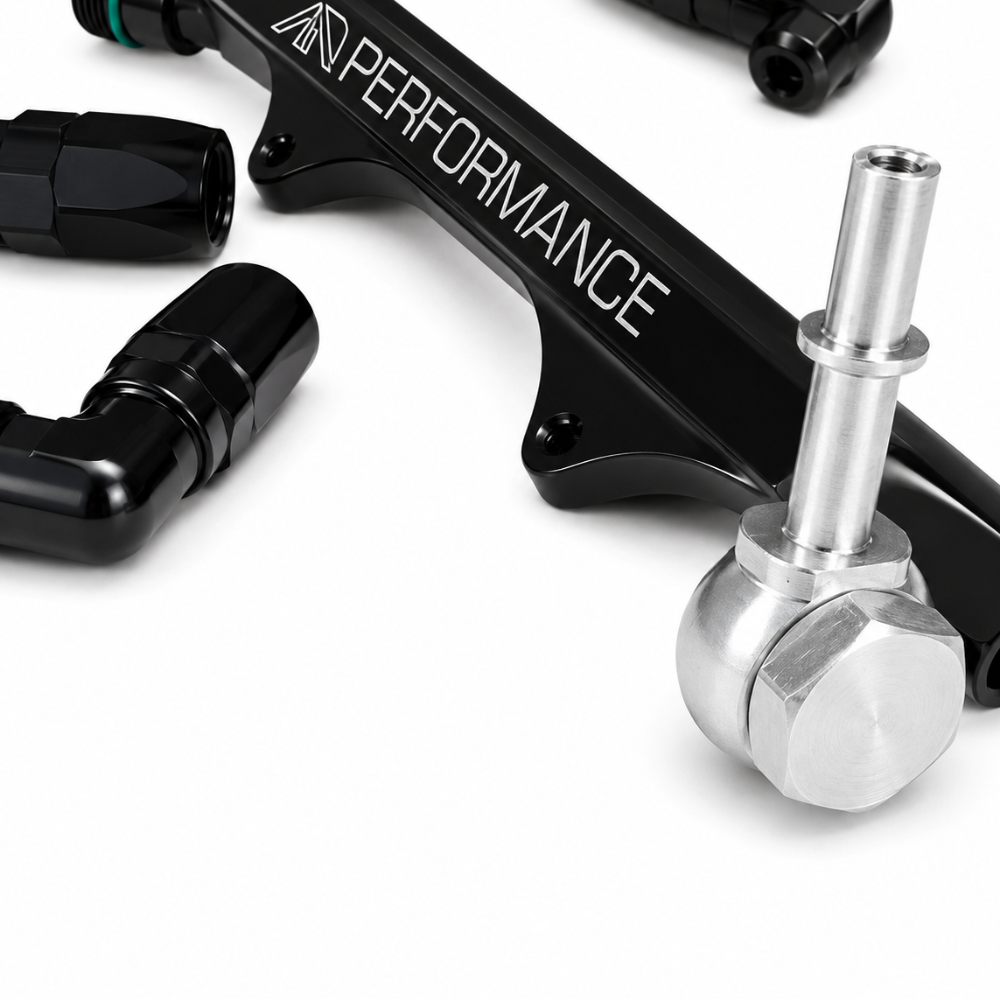 AAD black anodized HEMI fuel rails with banjo fitting kit for 5.7L 6.1L and 6.4L Mopar performance builds