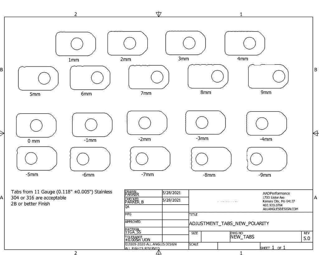AAD Performance TBA-1-9 control arm adjustment tabs, tab pak view, image 2 of 3