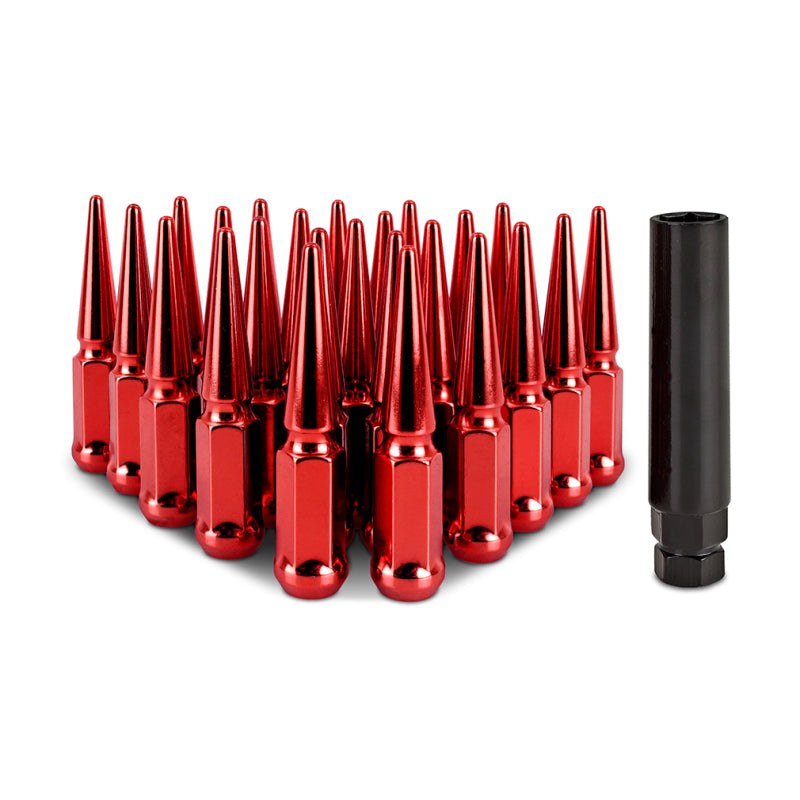 MISMMLG-SP1415-24RD-Mishimoto Mishimoto Steel Spiked Lug Nuts M14 x 1.5 24pc Set Red-Lug Nuts-Mishimoto