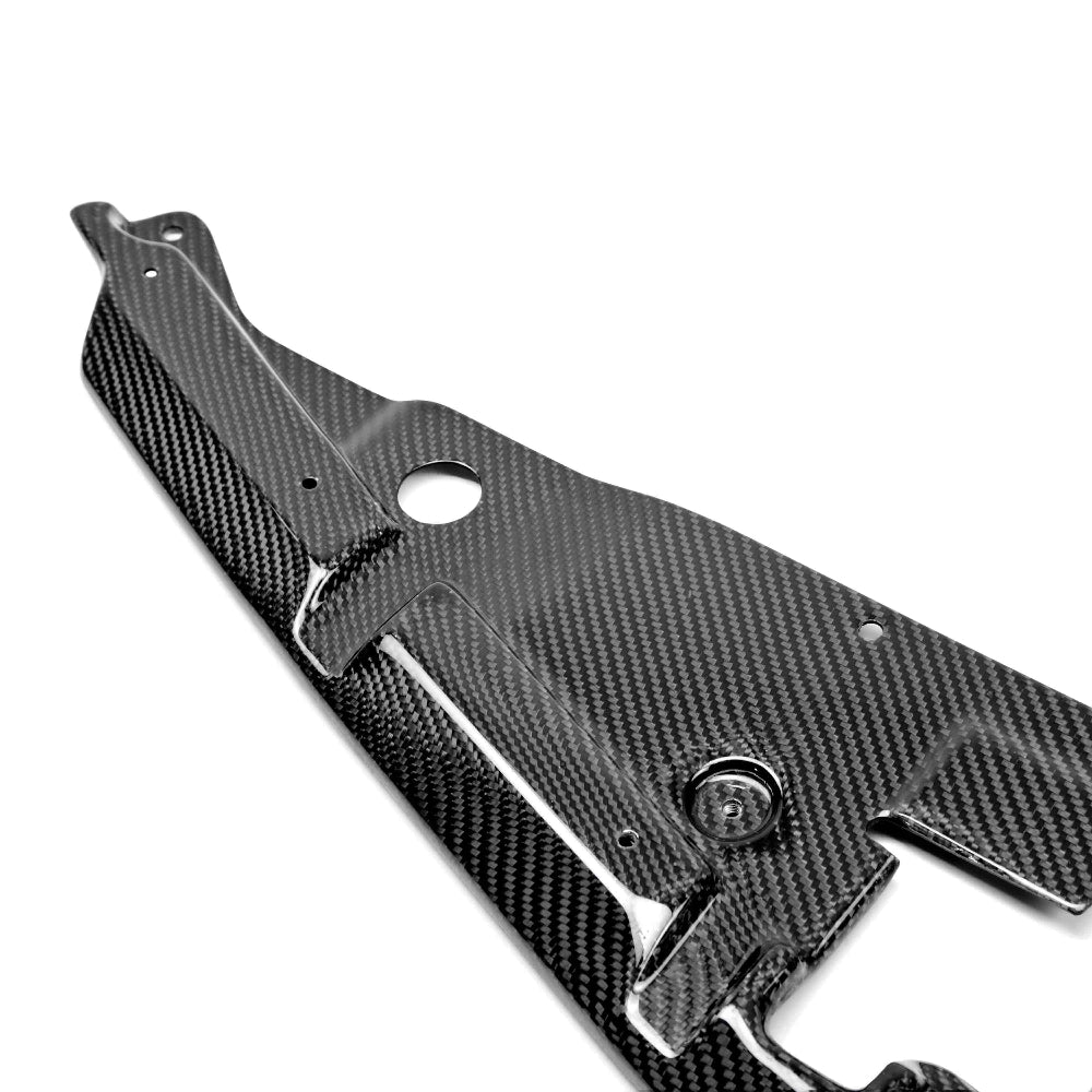 Side angle of Anderson Composites Camaro Cooling Plate showing carbon weave and fitment