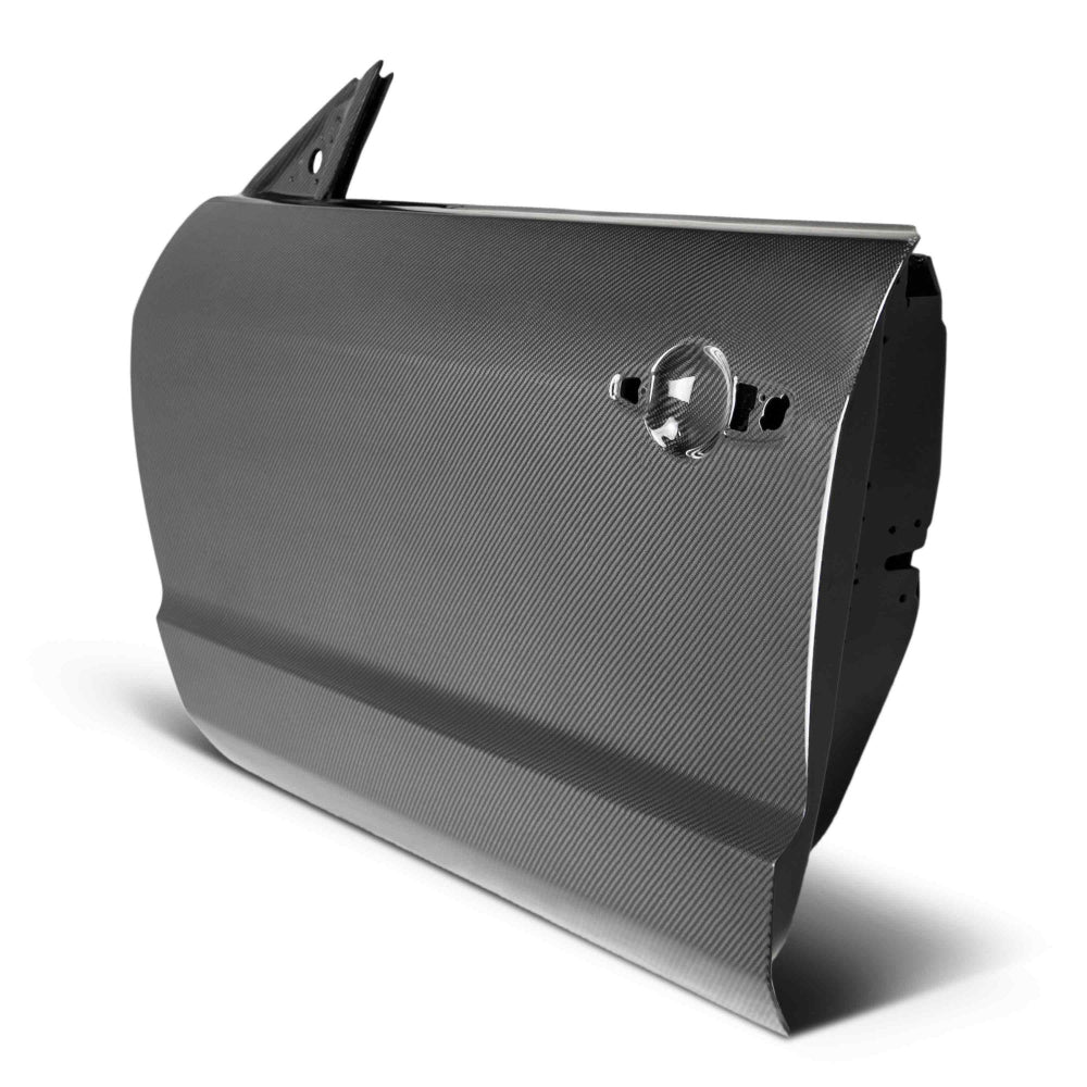 Interior structure view of dry carbon fiber Mustang doors showing lightweight design