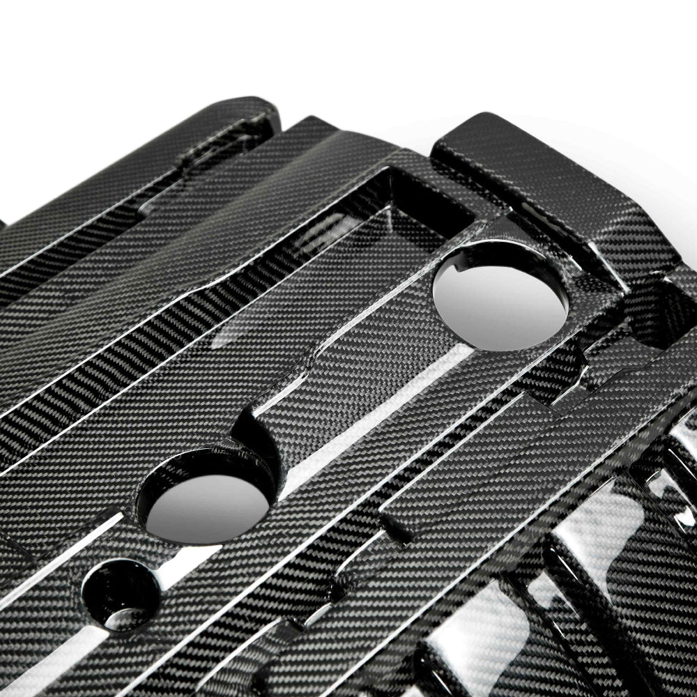 Ford Mustang EcoBoost Engine Bay with Anderson Composites Carbon Fiber Cover Installed