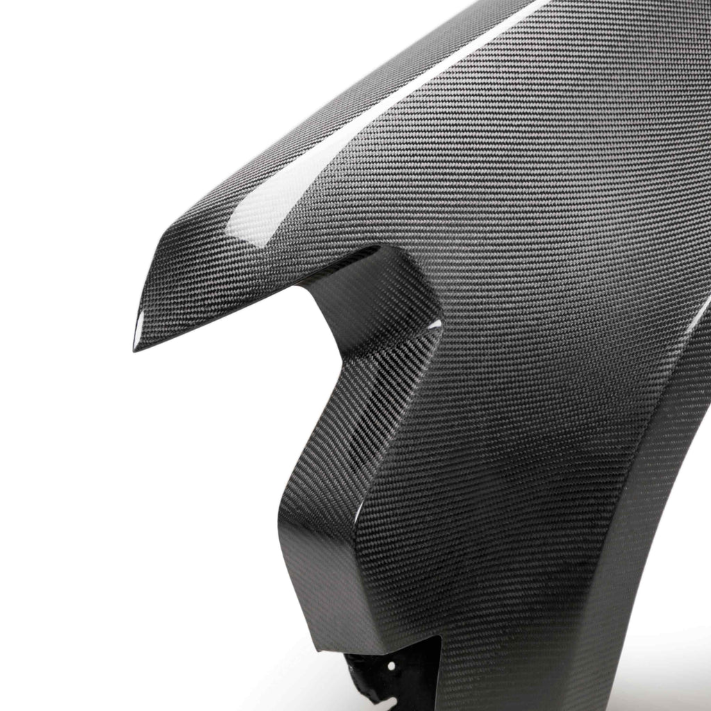 Detailed rear angle of Type-Wide carbon fiber fender contours.