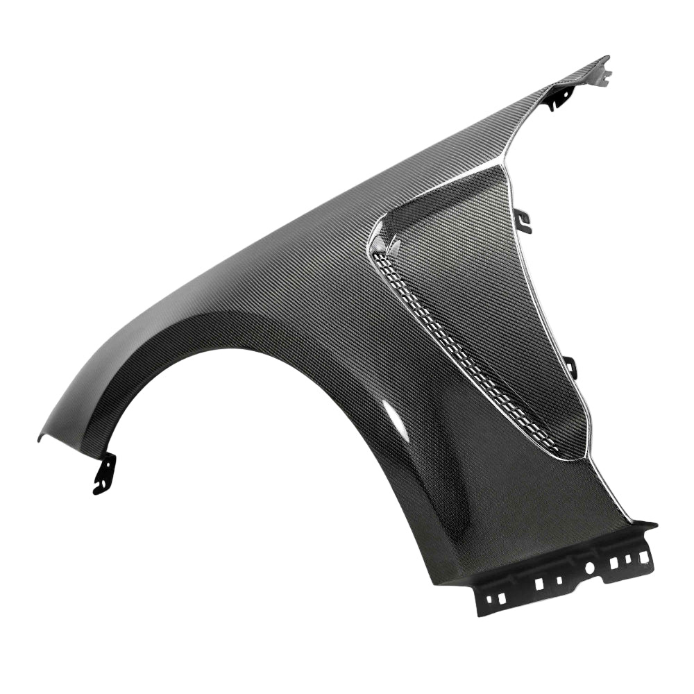 Close-up of carbon fiber weave and gloss UV-protected surface.