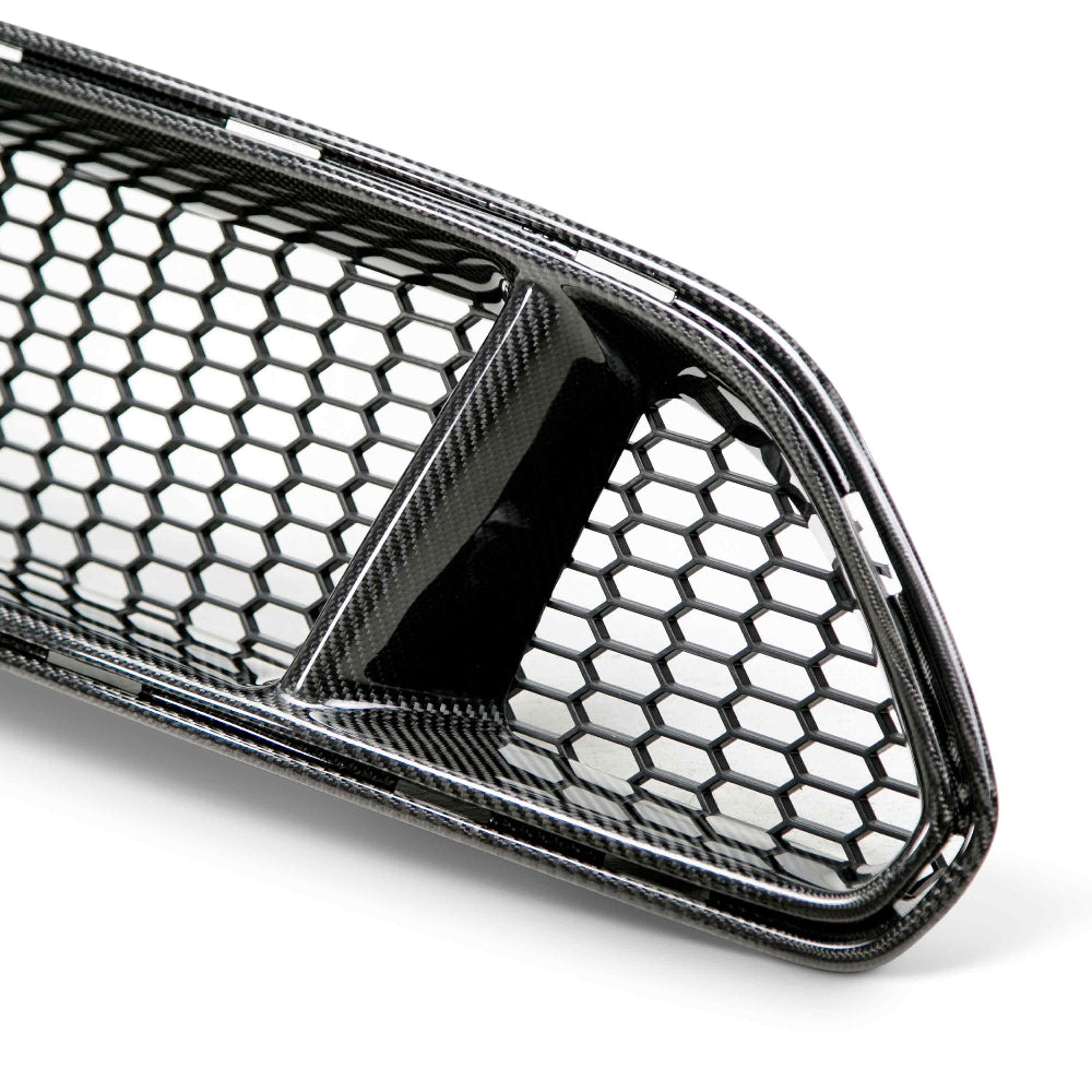 Detailed honeycomb mesh section of the Mustang GT carbon fiber grille