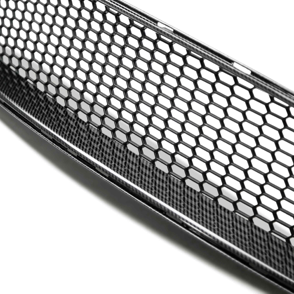 Detail of hex mesh structure and carbon fiber edge on Type-GT Grille for Ford Mustang GT