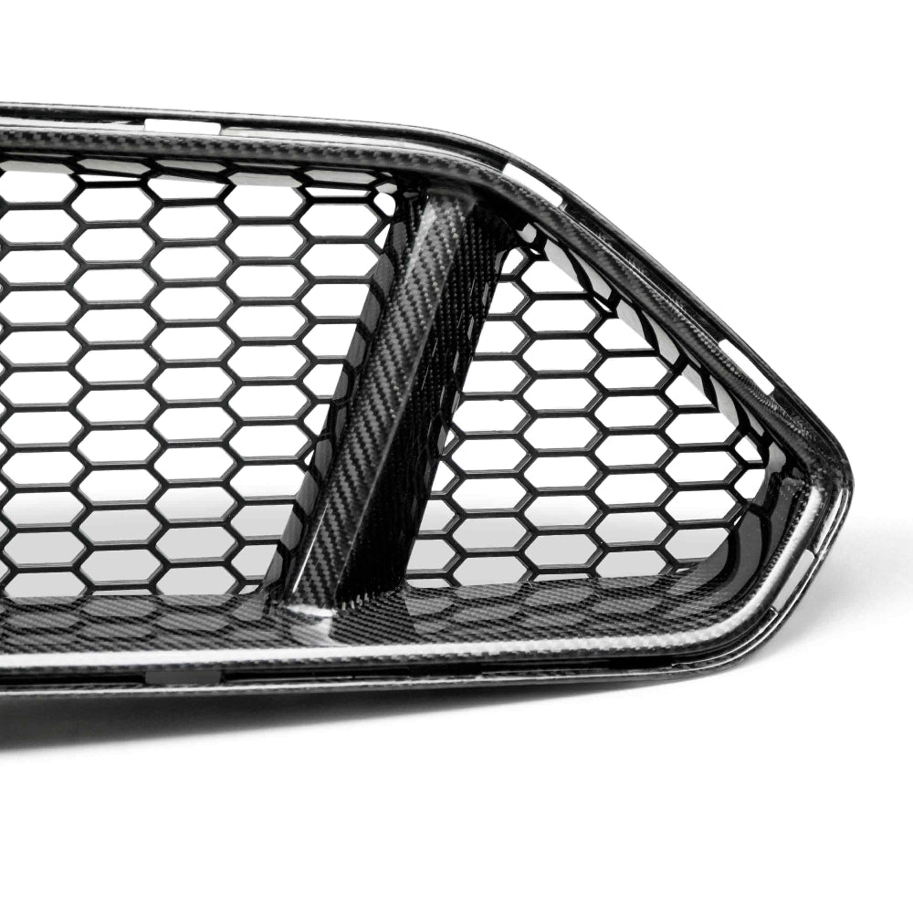 Installed view of Anderson Composites Type-GT Carbon Fiber Upper Grille on 2018–2023 Ford Mustang