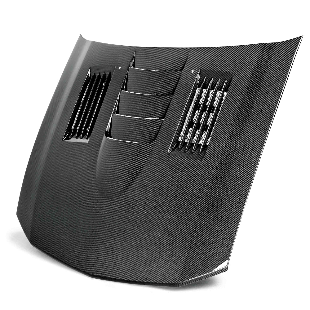 Front angled view of Anderson Composites Type-SS carbon fiber hood