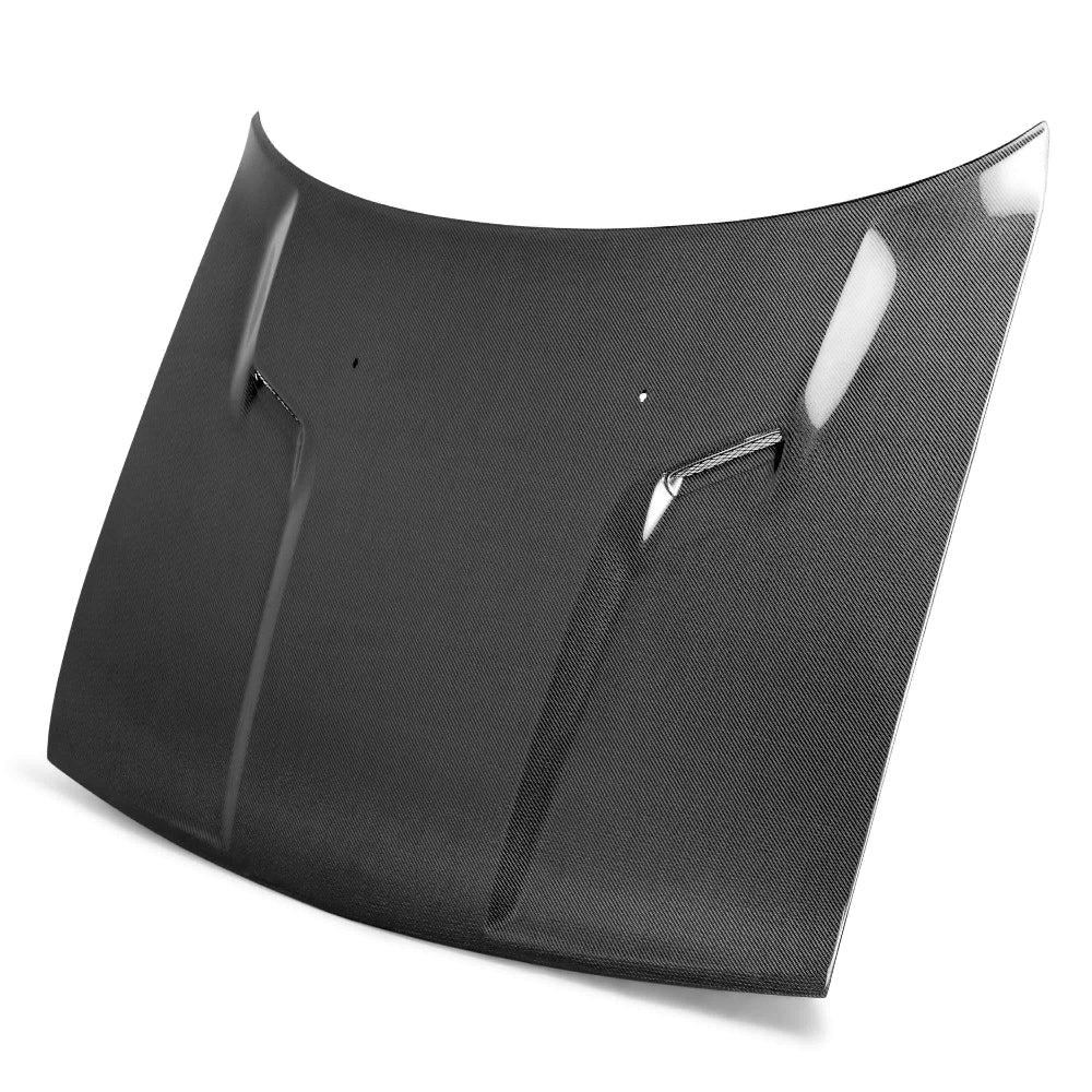 Front view of Anderson Composites Type-OE Carbon Fiber Hood for 2008–2014 Dodge Challenger