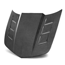 Load image into Gallery viewer, Front view of Anderson Composites TSII-style carbon fiber hood for 2010–2015 Chevy Camaro.