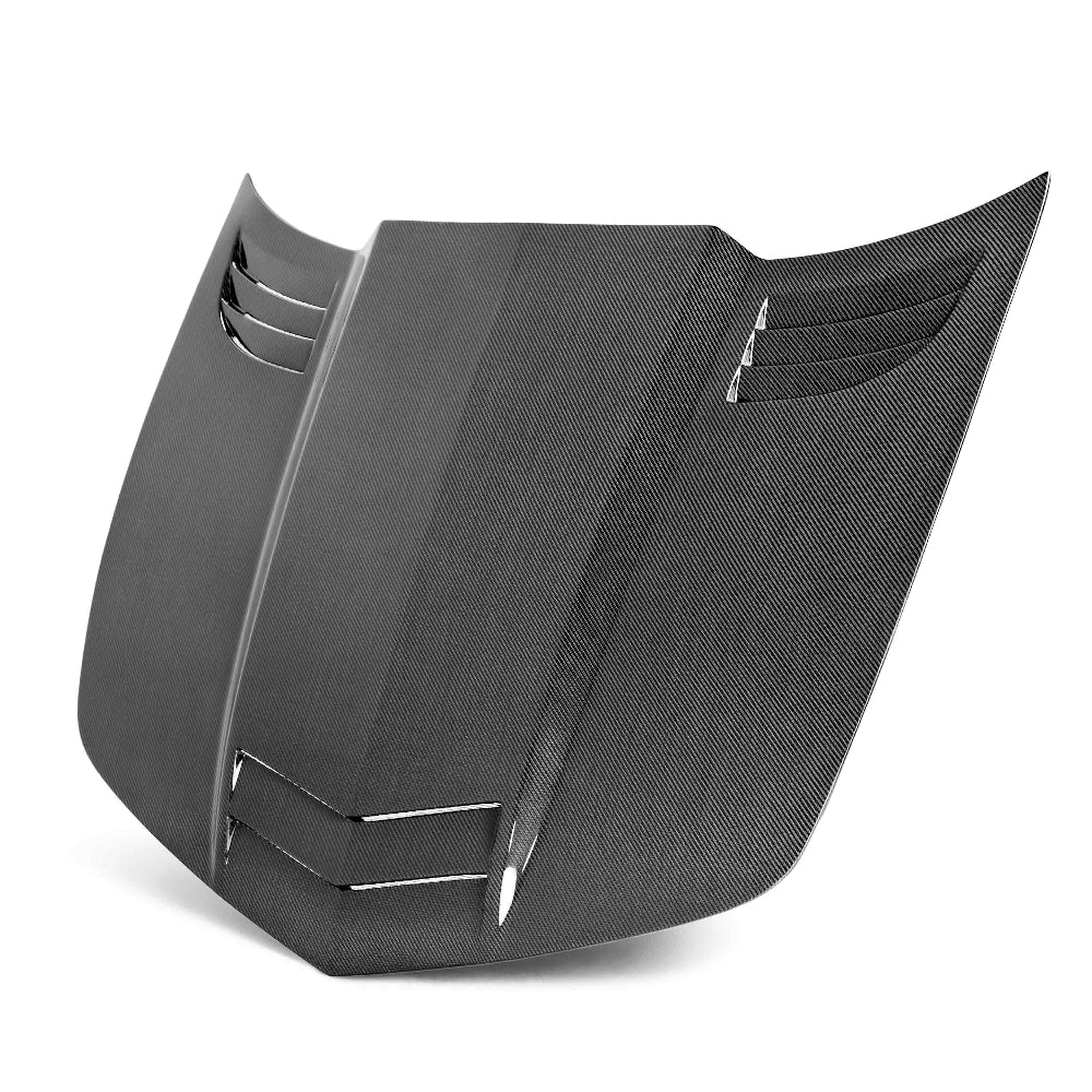 Front angled view of Anderson Composites Type-TT Carbon Fiber Hood for 2010–2015 Camaro