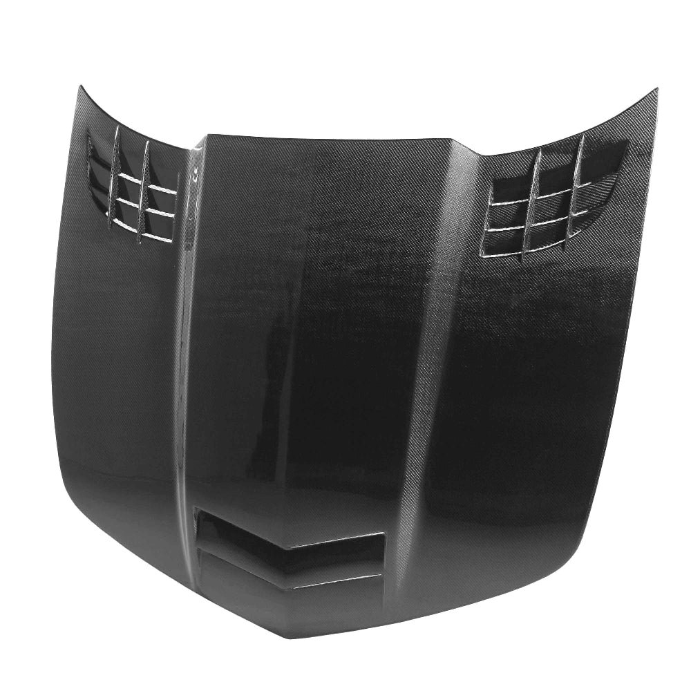 Front angled view of Anderson Composites Type-TTII Carbon Fiber Hood for 2010–2015 Camaro