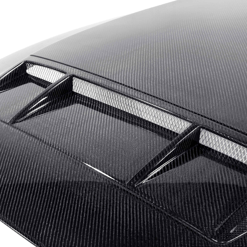 Top view showing integrated ram-air duct openings and carbon fiber finish
