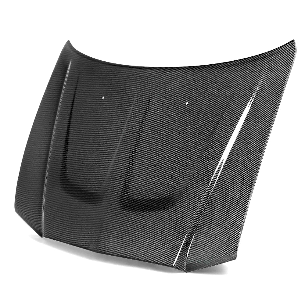 Front angled view of Anderson Composites 2011–2014 Dodge Charger Type-OE Carbon Fiber Hood