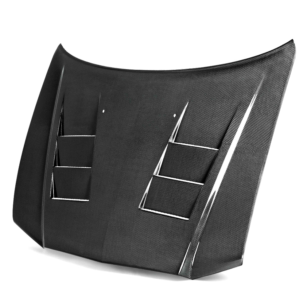 Front angled view of the Anderson Composites 2011–2014 Dodge Charger Type-TS Carbon Fiber Hood
