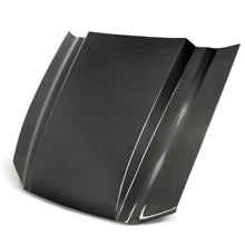 Load image into Gallery viewer, Front angled view of the Anderson Composites 2013–2014 Ford Mustang Type-CJ Carbon Fiber Cowl Hood