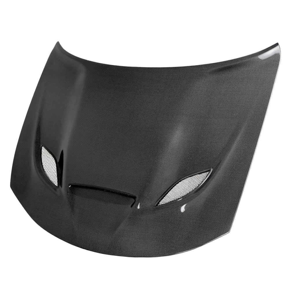 Anderson Composites 2015–2021 Dodge Charger Hellcat Type-OE Style Carbon Fiber Hood – front angle showcasing OEM contours and carbon weave.