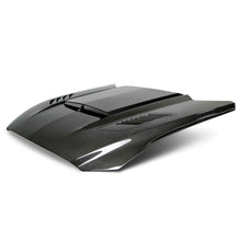 Load image into Gallery viewer, Close-up of Anderson Composites Mustang Ram Air Hood – 3K 2x2 twill weave and functional ram air intake ducts.