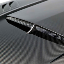 Load image into Gallery viewer, Underside of Anderson Composites Double Carbon Fiber Hood – structural carbon skeleton and precision mounting points.