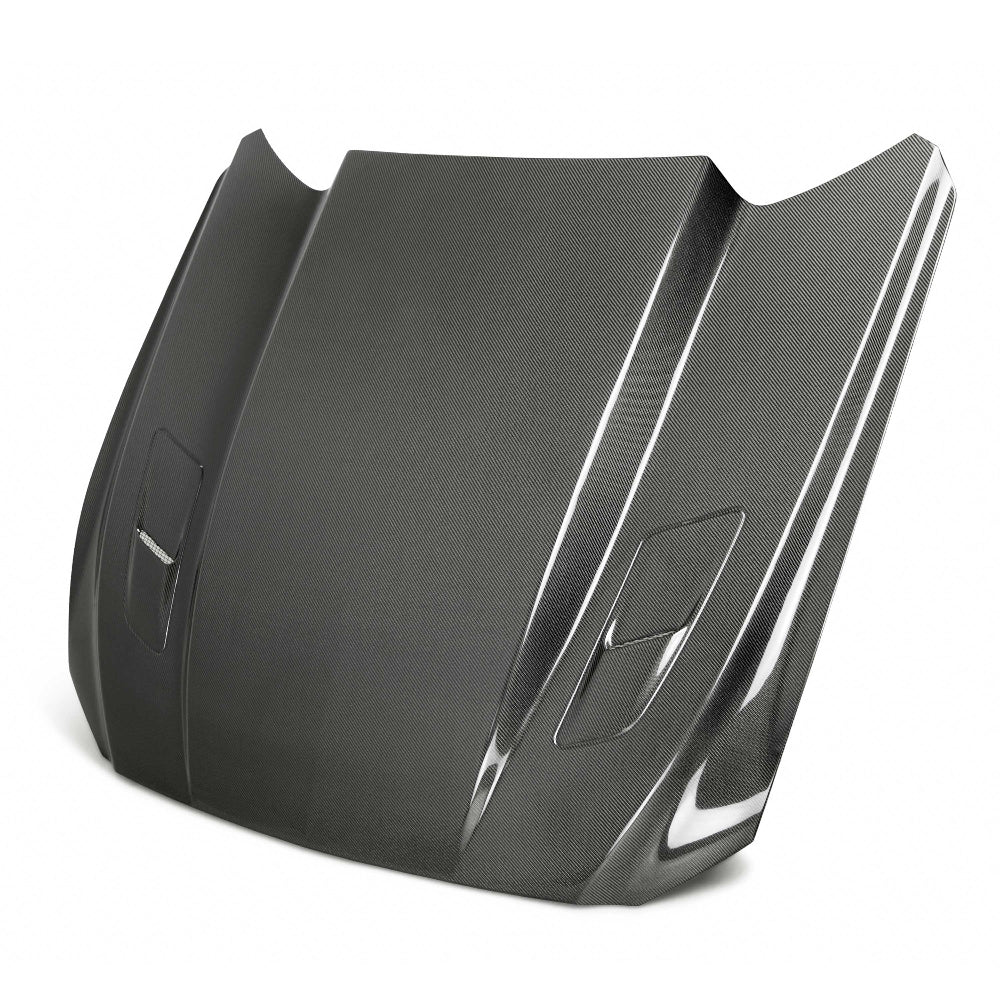 Anderson Composites Double Sided Carbon Fiber Cowl Hood – Front Angle View