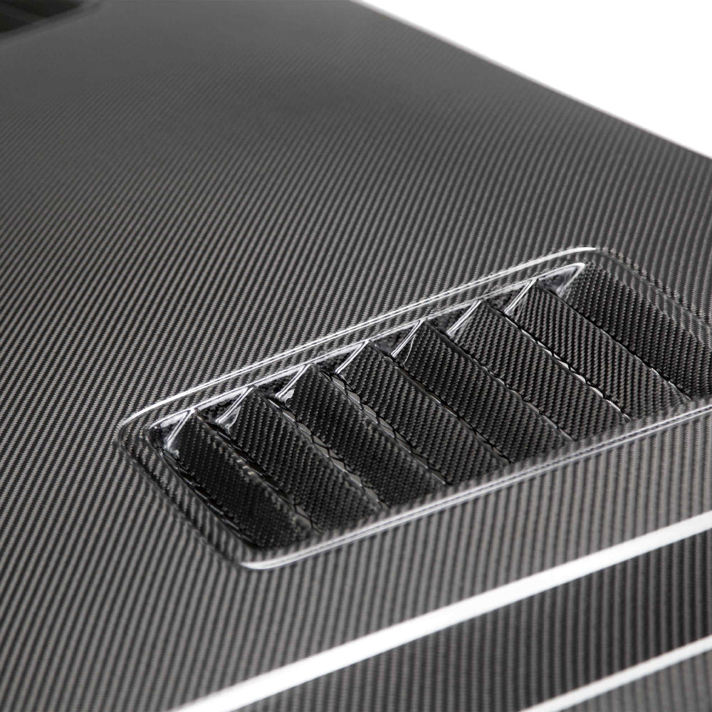 Anderson Composites Type-SN Double Sided Carbon Fiber Hood – Side Angle Fitment View