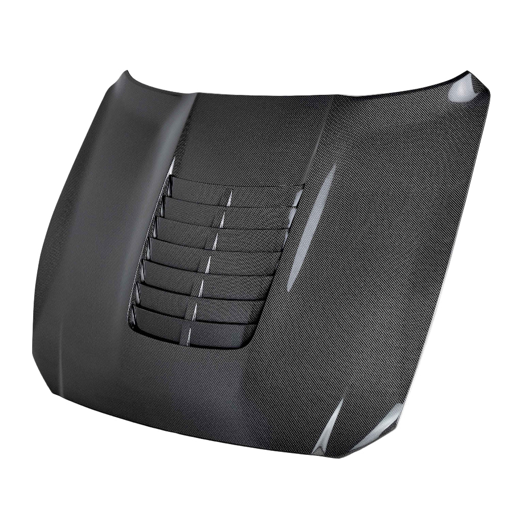 Anderson Composites Type-GT5 Double Sided Carbon Fiber Hood for 2015–2020 Ford Mustang Shelby GT350 Front Angle