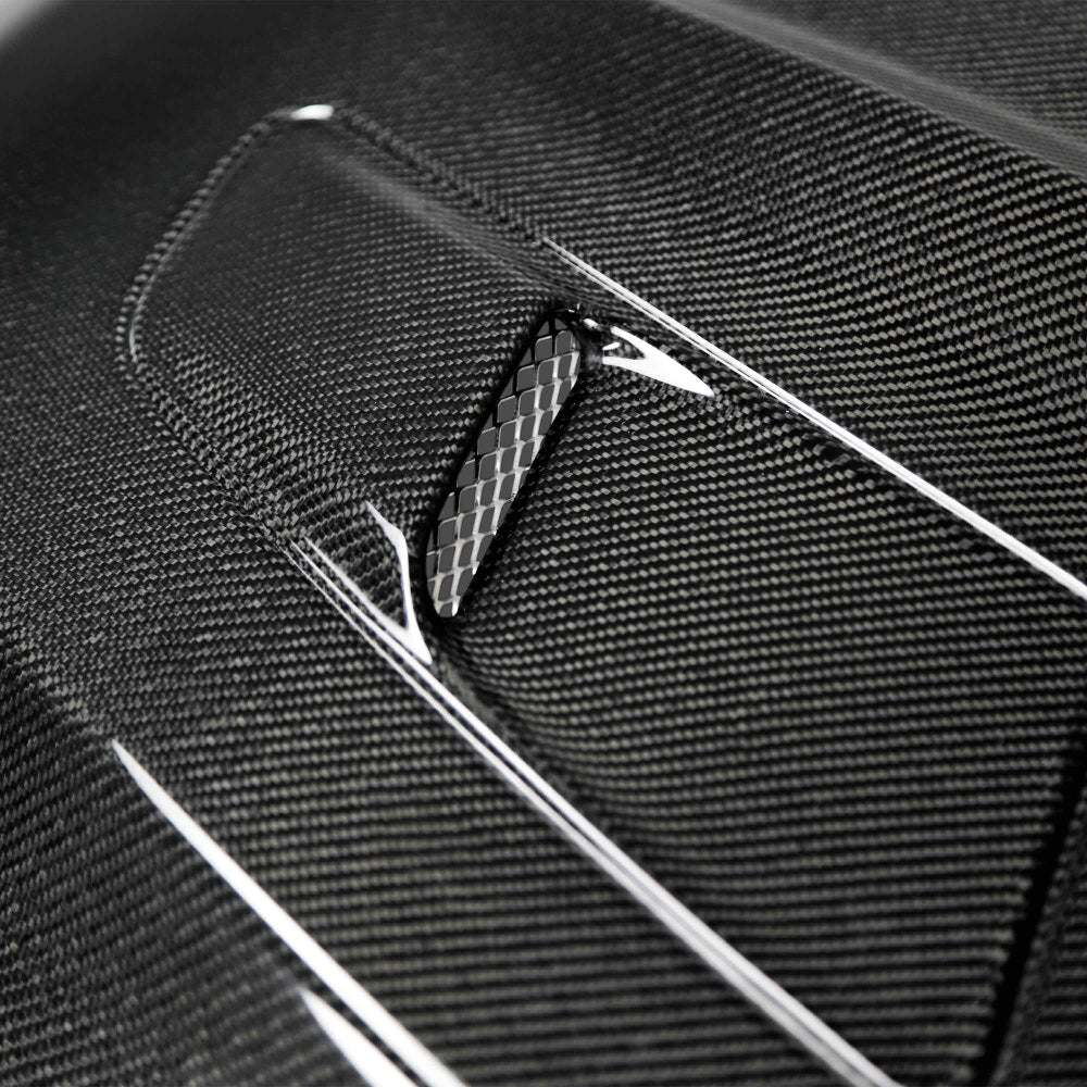 Underside view of Anderson Composites Type-OE Double-Sided Carbon Fiber Hood