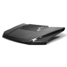 Load image into Gallery viewer, Top-down view showing hood vent detail and carbon weave finish.