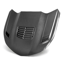 Load image into Gallery viewer, Top view showing heat extractor vents and carbon fiber weave on Type-T2 Camaro hood.