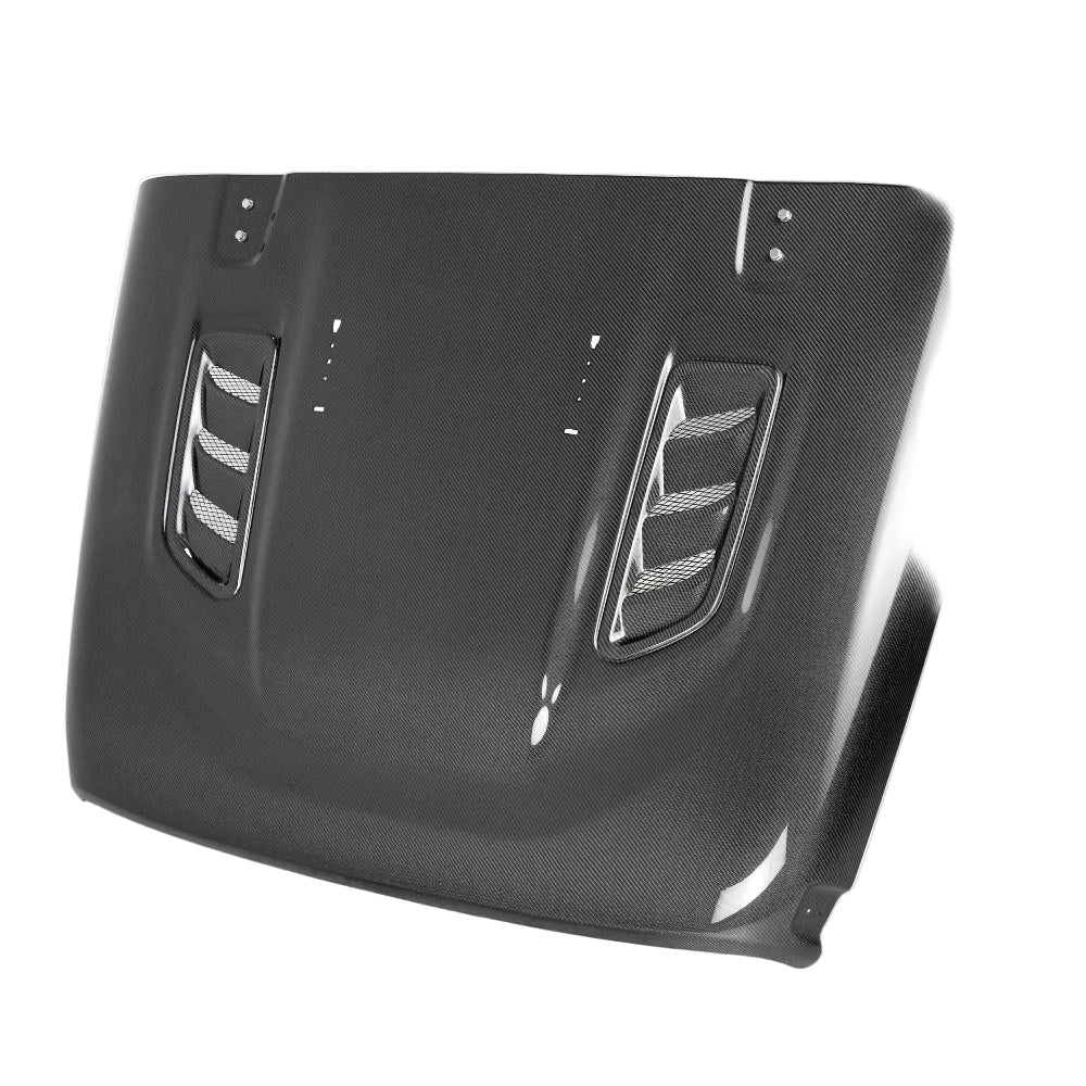 Anderson Composites Type-OE Carbon Fiber Hood for 2018–2023 Jeep Wrangler Rubicon Front View