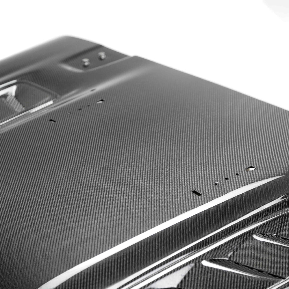 Underside of Anderson Composites Carbon Fiber Hood Showing Fiberglass Inner Structure