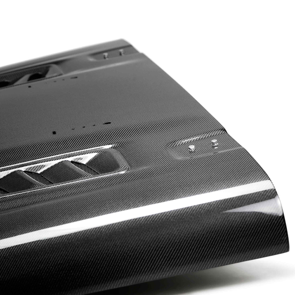 Installed View of Type-OE Carbon Fiber Hood on 2018–2023 Jeep Wrangler Rubicon